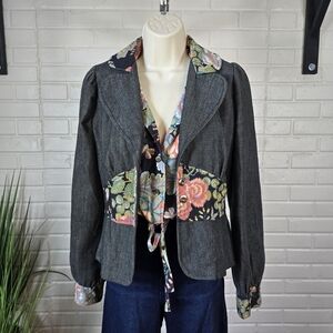 Vintage Young Timers 2 Piece Floral Patterned Gray Jacket and Button Up Blouse